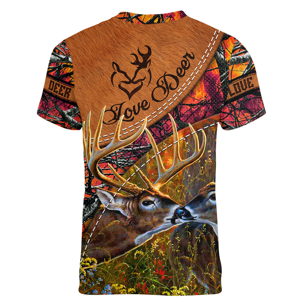 Love Deer Women V Neck T Shirt Deer Hunting Realtree Fire - Wonder Print Shop