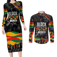 Personalized Black History Month Couples Matching Long Sleeve Bodycon Dress and Long Sleeve Button Shirt - Wonder Print Shop
