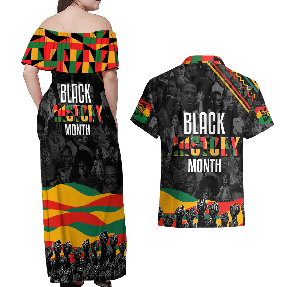 Personalized Black History Month Couples Matching Off Shoulder Maxi Dress and Hawaiian Shirt - Wonder Print Shop
