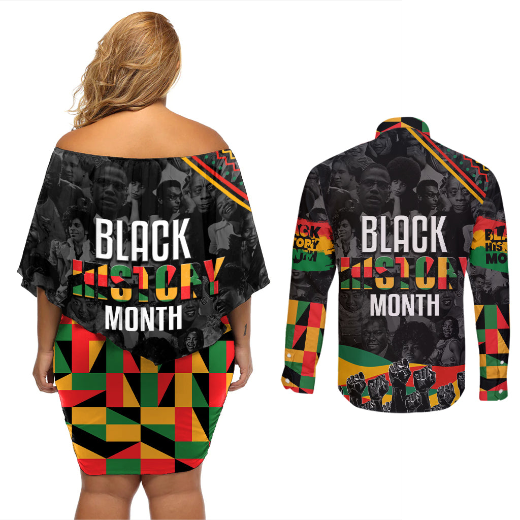 Personalized Black History Month Couples Matching Off Shoulder Short Dress and Long Sleeve Button Shirt - Wonder Print Shop