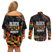 Personalized Black History Month Couples Matching Off Shoulder Short Dress and Long Sleeve Button Shirt - Wonder Print Shop
