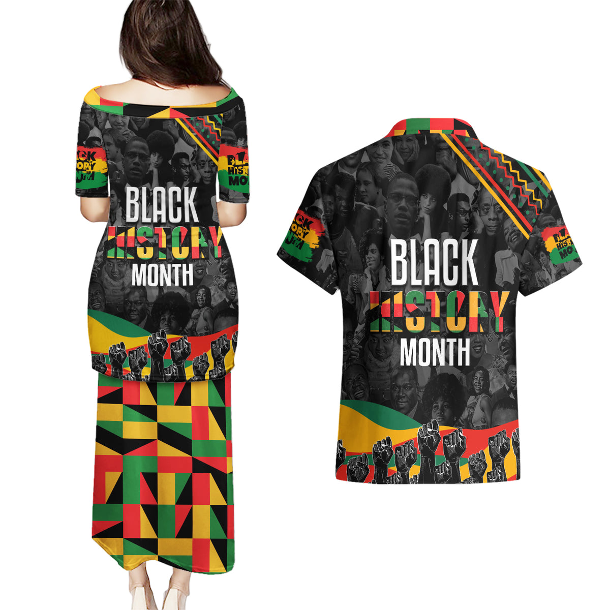 Personalized Black History Month Couples Matching Puletasi and Hawaiian Shirt - Wonder Print Shop