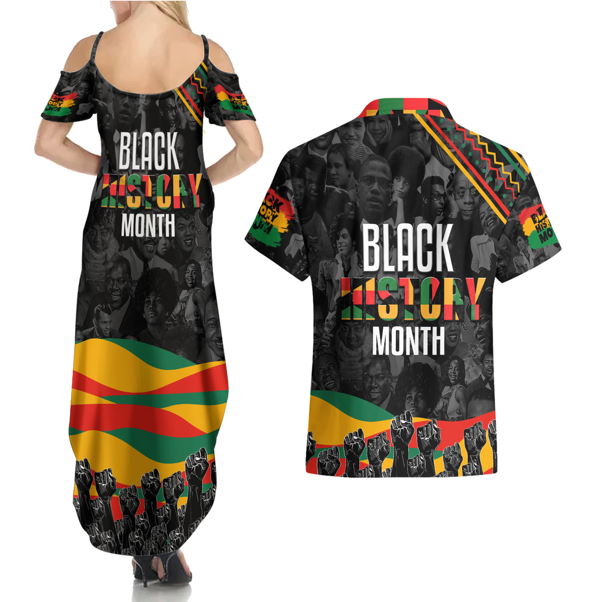 Personalized Black History Month Couples Matching Summer Maxi Dress and Hawaiian Shirt - Wonder Print Shop