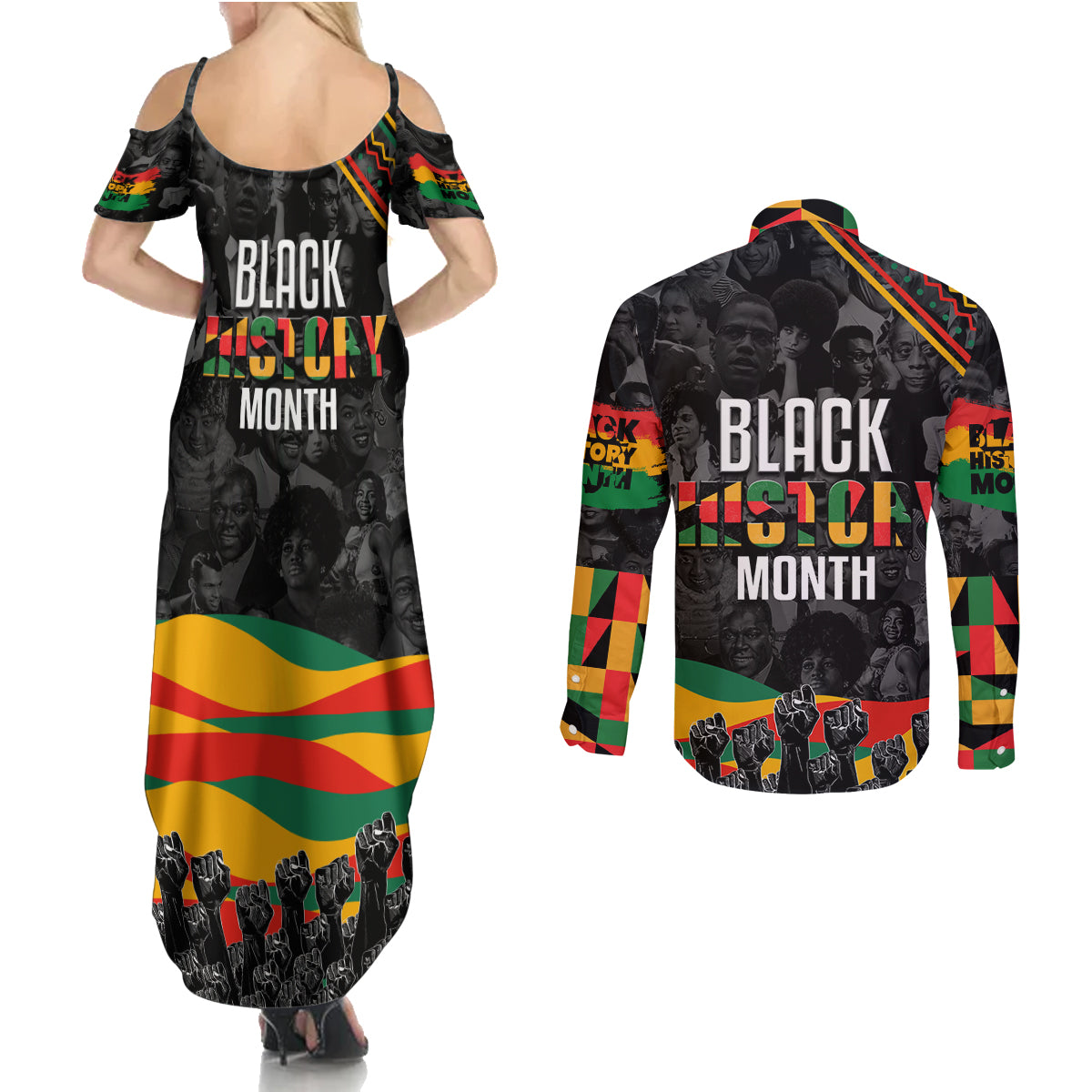 Personalized Black History Month Couples Matching Summer Maxi Dress and Long Sleeve Button Shirt - Wonder Print Shop