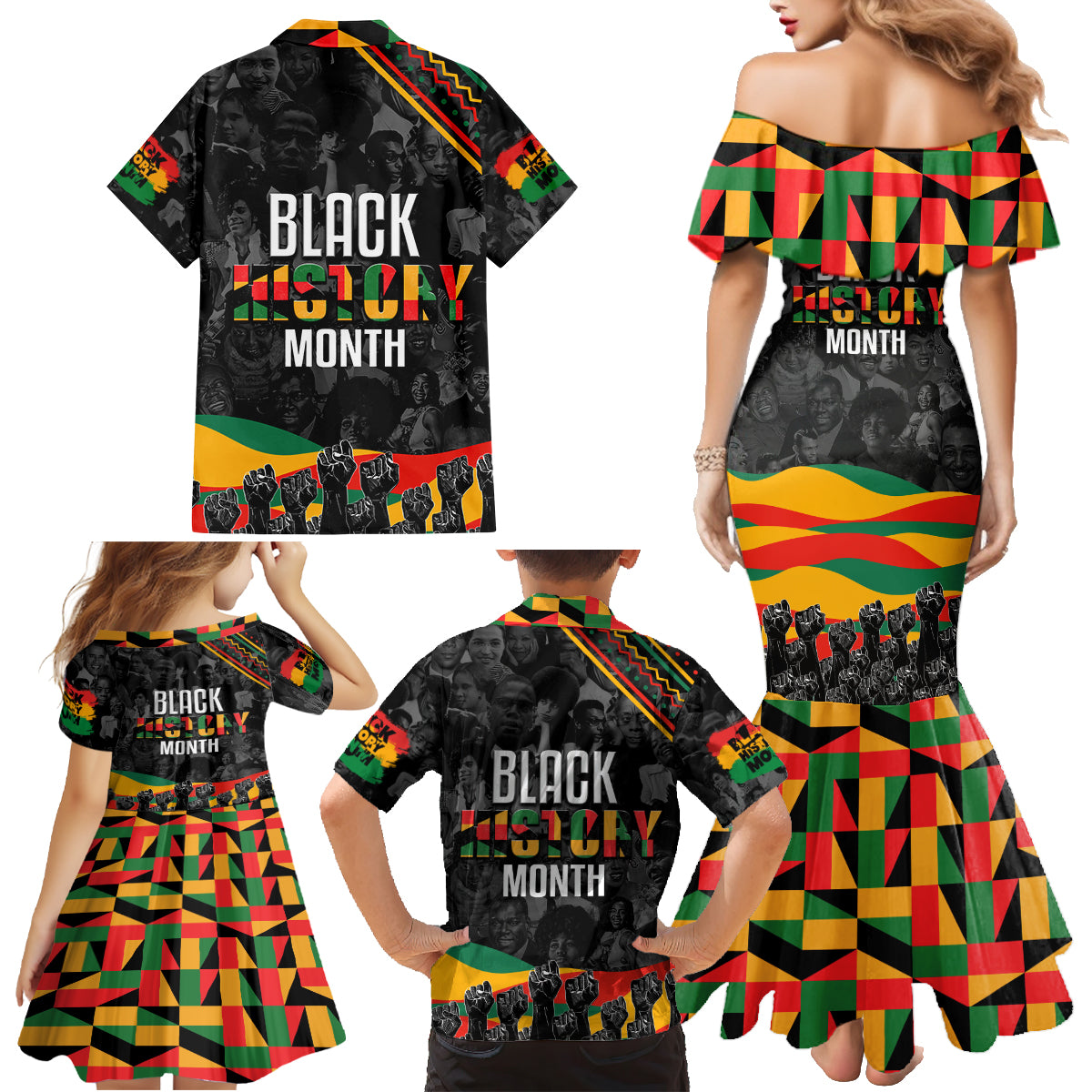 Personalized Black History Month Family Matching Mermaid Dress and Hawaiian Shirt - Wonder Print Shop