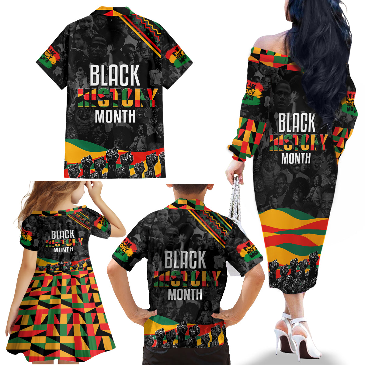 Personalized Black History Month Family Matching Off Shoulder Long Sleeve Dress and Hawaiian Shirt - Wonder Print Shop