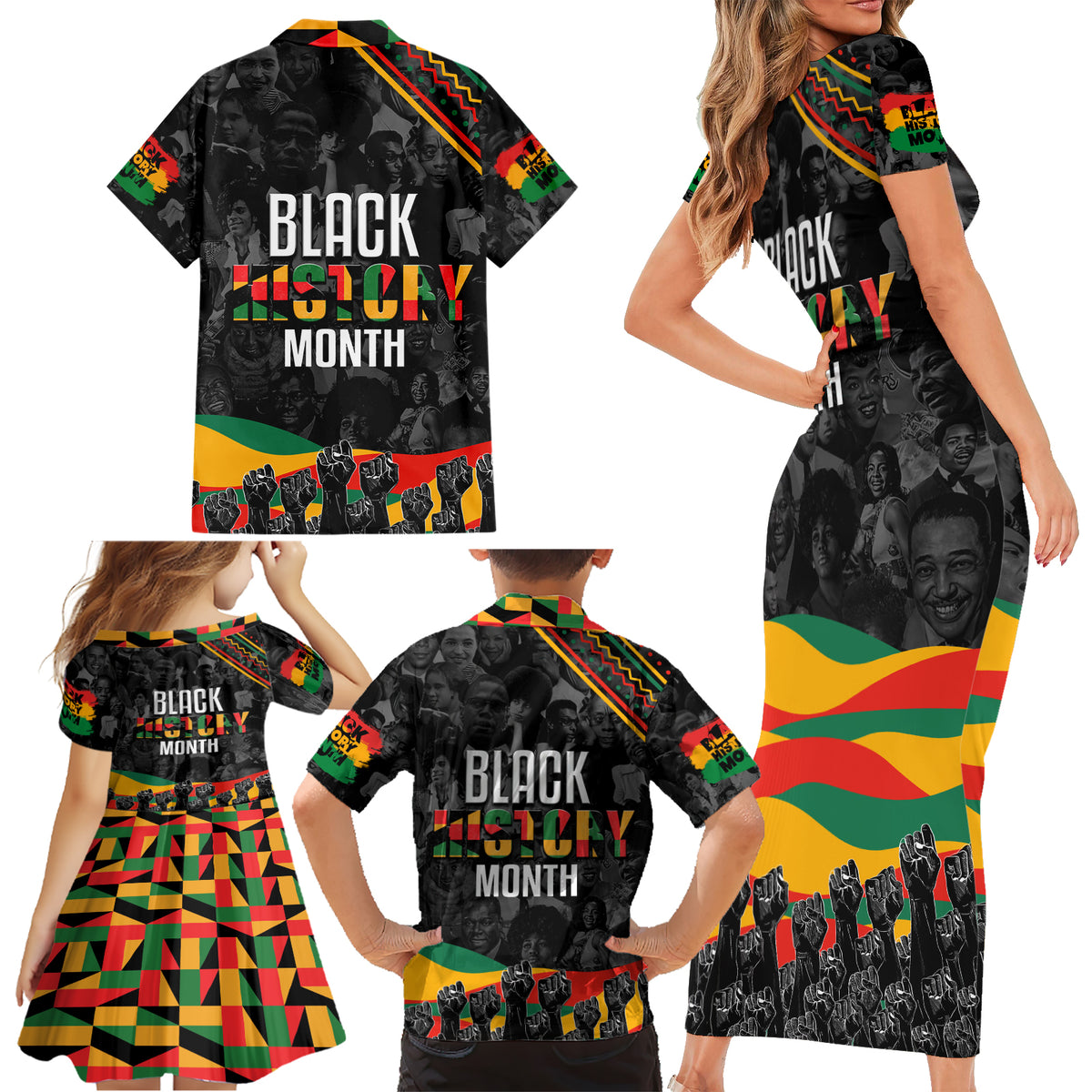 Personalized Black History Month Family Matching Short Sleeve Bodycon Dress and Hawaiian Shirt - Wonder Print Shop