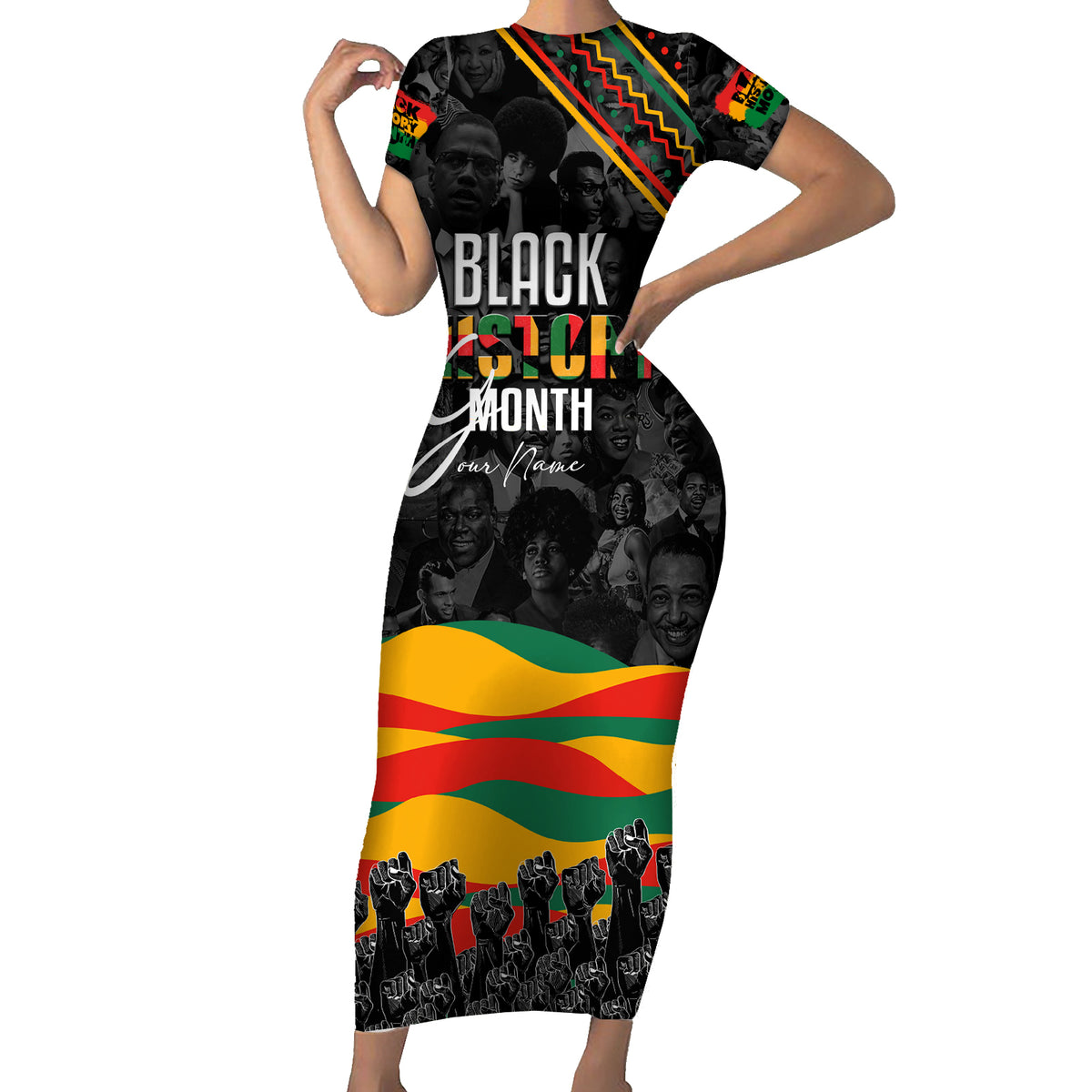 Personalized Black History Month Short Sleeve Bodycon Dress - Wonder Print Shop