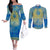 Personalized Mandala Egyptian Pharaoh Couples Matching Off The Shoulder Long Sleeve Dress and Long Sleeve Button Shirt Eye of Horus Blue
