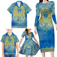 Personalized Mandala Egyptian Pharaoh Family Matching Long Sleeve Bodycon Dress and Hawaiian Shirt Eye of Horus Blue - Wonder Print Shop