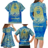 Personalized Mandala Egyptian Pharaoh Family Matching Long Sleeve Bodycon Dress and Hawaiian Shirt Eye of Horus Blue - Wonder Print Shop