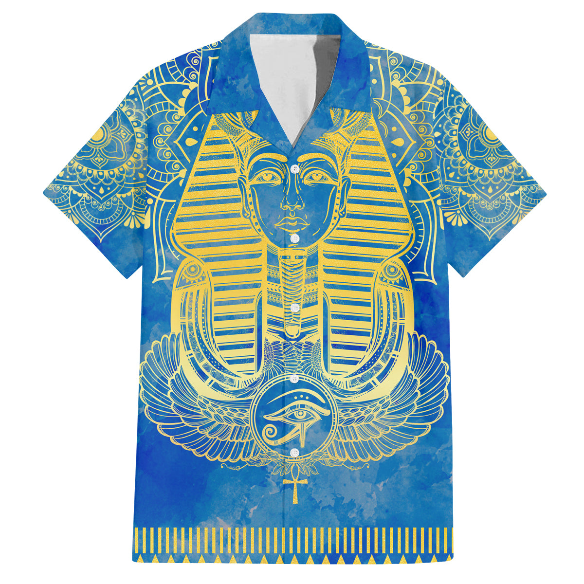 Personalized Mandala Egyptian Pharaoh Family Matching Long Sleeve Bodycon Dress and Hawaiian Shirt Eye of Horus Blue - Wonder Print Shop