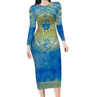 Personalized Mandala Egyptian Pharaoh Family Matching Long Sleeve Bodycon Dress and Hawaiian Shirt Eye of Horus Blue - Wonder Print Shop
