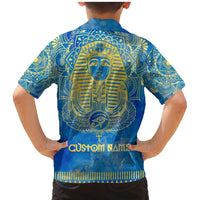Personalized Mandala Egyptian Pharaoh Family Matching Mermaid Dress and Hawaiian Shirt Eye of Horus Blue - Wonder Print Shop