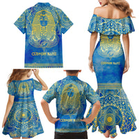 Personalized Mandala Egyptian Pharaoh Family Matching Mermaid Dress and Hawaiian Shirt Eye of Horus Blue - Wonder Print Shop