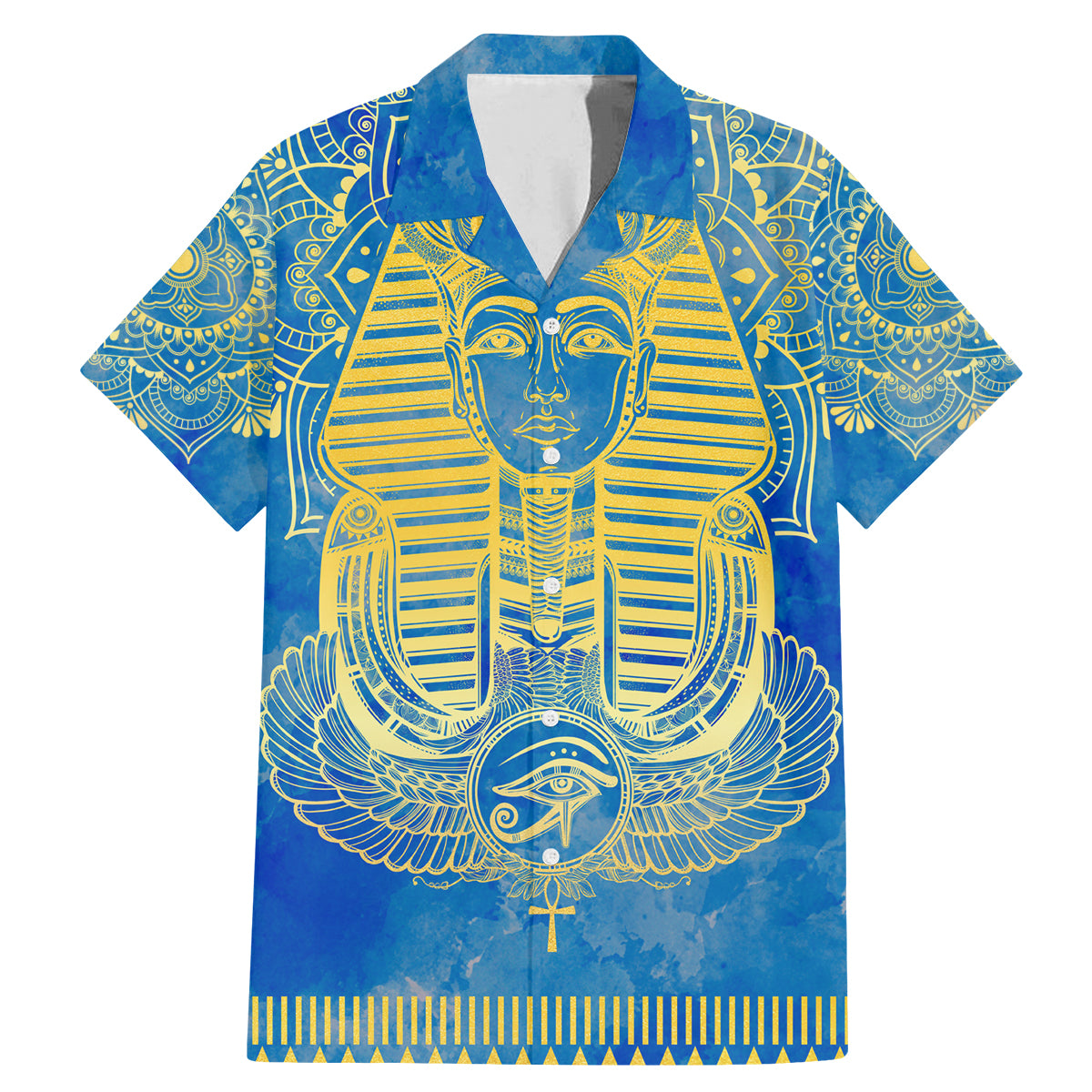 Personalized Mandala Egyptian Pharaoh Family Matching Mermaid Dress and Hawaiian Shirt Eye of Horus Blue - Wonder Print Shop