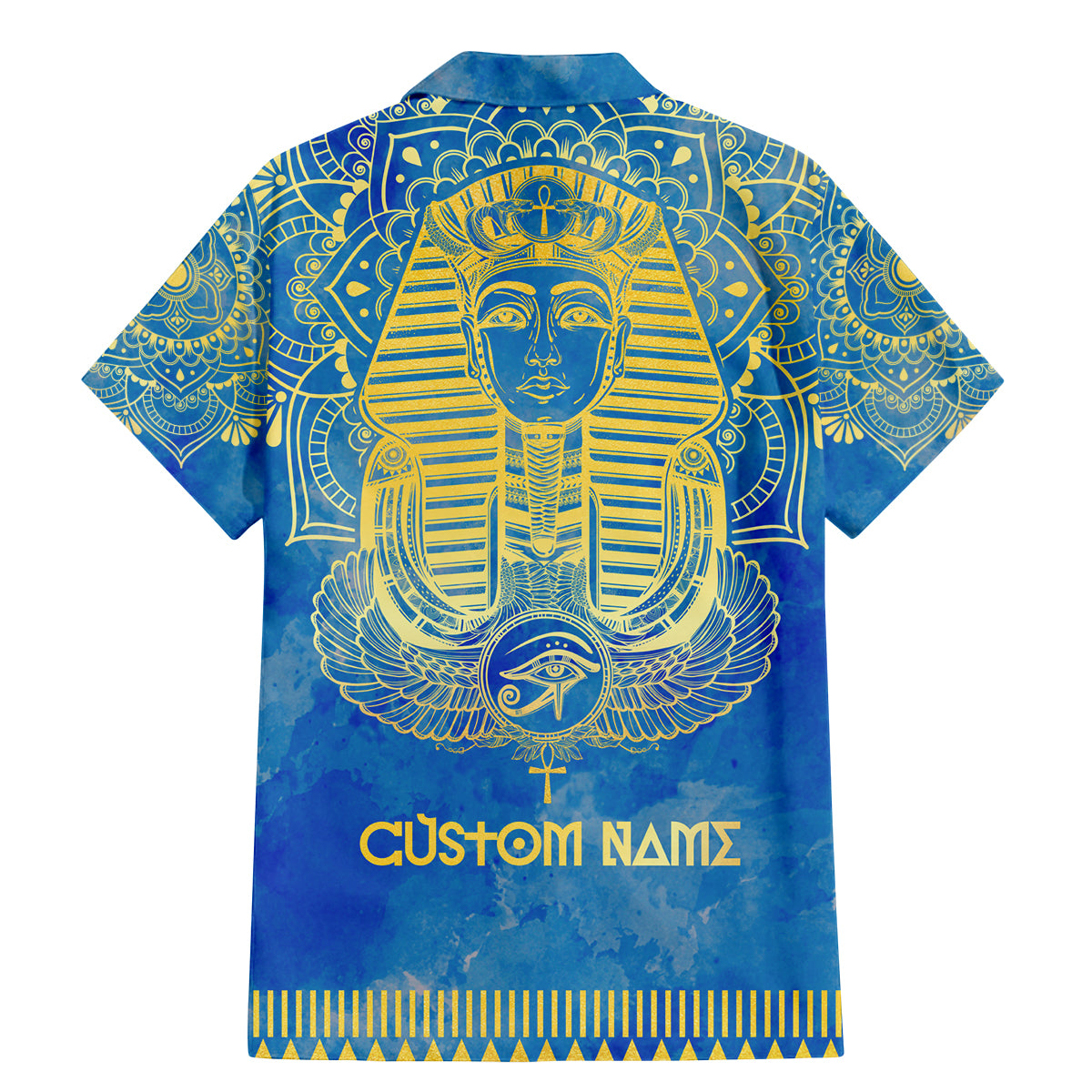 Personalized Mandala Egyptian Pharaoh Family Matching Mermaid Dress and Hawaiian Shirt Eye of Horus Blue - Wonder Print Shop