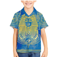 Personalized Mandala Egyptian Pharaoh Family Matching Mermaid Dress and Hawaiian Shirt Eye of Horus Blue - Wonder Print Shop