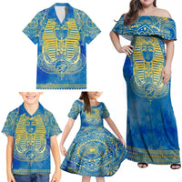 Personalized Mandala Egyptian Pharaoh Family Matching Off Shoulder Maxi Dress and Hawaiian Shirt Eye of Horus Blue - Wonder Print Shop