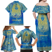 Personalized Mandala Egyptian Pharaoh Family Matching Off Shoulder Maxi Dress and Hawaiian Shirt Eye of Horus Blue - Wonder Print Shop