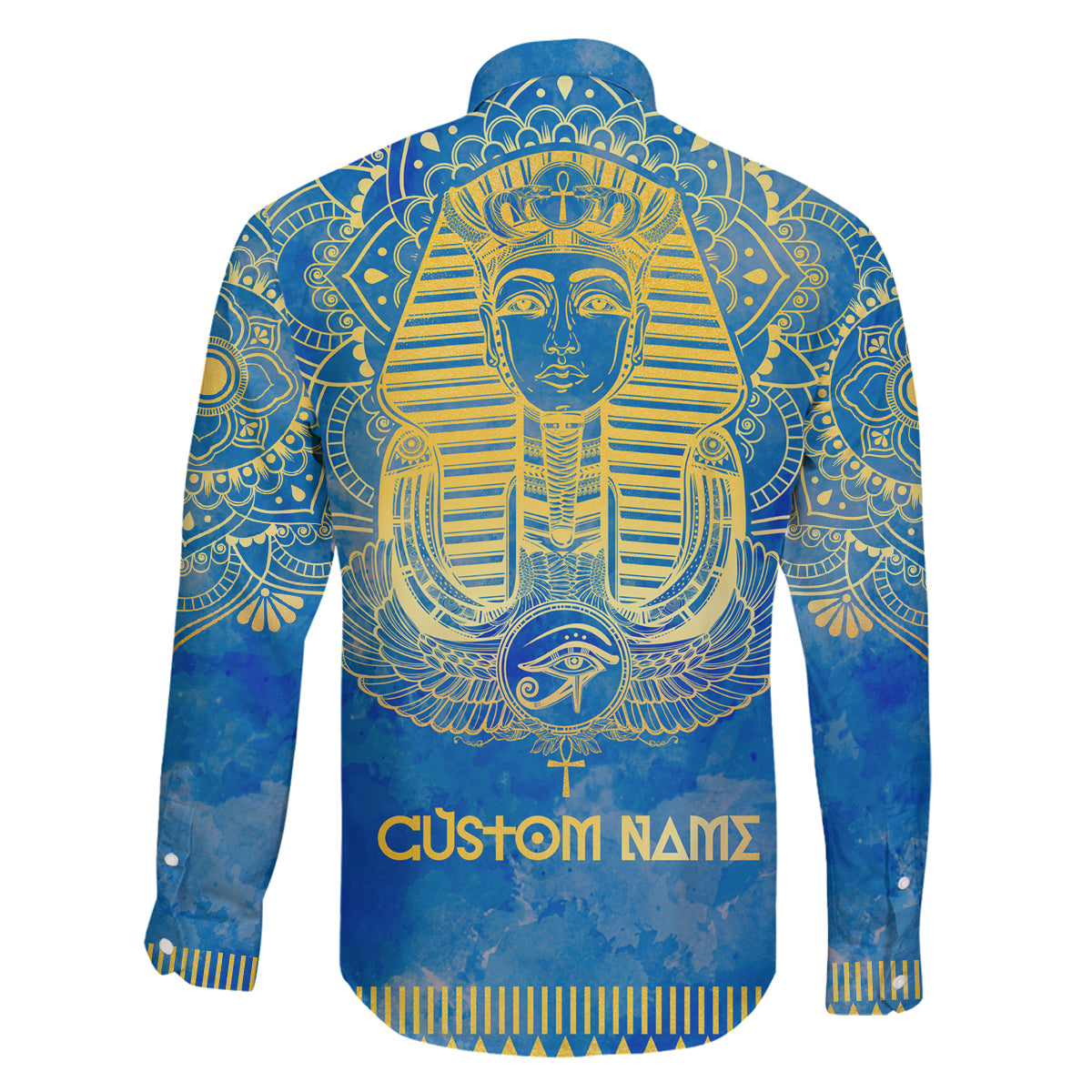Personalized Mandala Egyptian Pharaoh Family Matching Off Shoulder Maxi Dress and Hawaiian Shirt Eye of Horus Blue - Wonder Print Shop