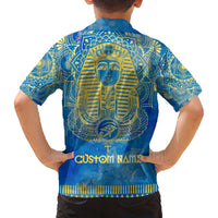 Personalized Mandala Egyptian Pharaoh Family Matching Off Shoulder Short Dress and Hawaiian Shirt Eye of Horus Blue - Wonder Print Shop