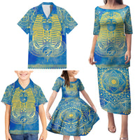 Personalized Mandala Egyptian Pharaoh Family Matching Puletasi and Hawaiian Shirt Eye of Horus Blue - Wonder Print Shop