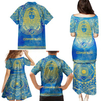 Personalized Mandala Egyptian Pharaoh Family Matching Puletasi and Hawaiian Shirt Eye of Horus Blue - Wonder Print Shop