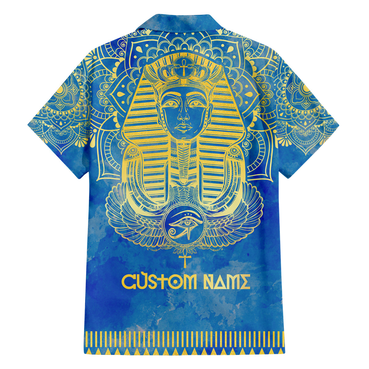 Personalized Mandala Egyptian Pharaoh Family Matching Puletasi and Hawaiian Shirt Eye of Horus Blue - Wonder Print Shop