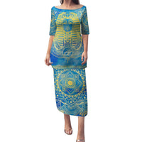Personalized Mandala Egyptian Pharaoh Family Matching Puletasi and Hawaiian Shirt Eye of Horus Blue - Wonder Print Shop