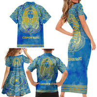 Personalized Mandala Egyptian Pharaoh Family Matching Short Sleeve Bodycon Dress and Hawaiian Shirt Eye of Horus Blue - Wonder Print Shop