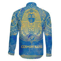 Personalized Mandala Egyptian Pharaoh Family Matching Short Sleeve Bodycon Dress and Hawaiian Shirt Eye of Horus Blue - Wonder Print Shop