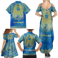 Personalized Mandala Egyptian Pharaoh Family Matching Summer Maxi Dress and Hawaiian Shirt Eye of Horus Blue - Wonder Print Shop