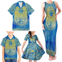 Personalized Mandala Egyptian Pharaoh Family Matching Tank Maxi Dress and Hawaiian Shirt Eye of Horus Blue - Wonder Print Shop