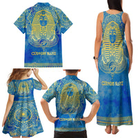 Personalized Mandala Egyptian Pharaoh Family Matching Tank Maxi Dress and Hawaiian Shirt Eye of Horus Blue - Wonder Print Shop