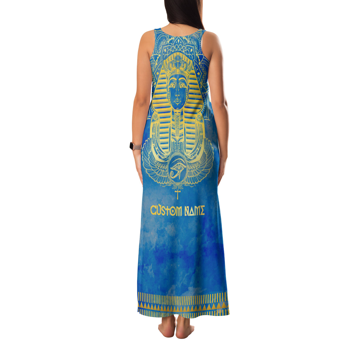Personalized Mandala Egyptian Pharaoh Family Matching Tank Maxi Dress and Hawaiian Shirt Eye of Horus Blue - Wonder Print Shop
