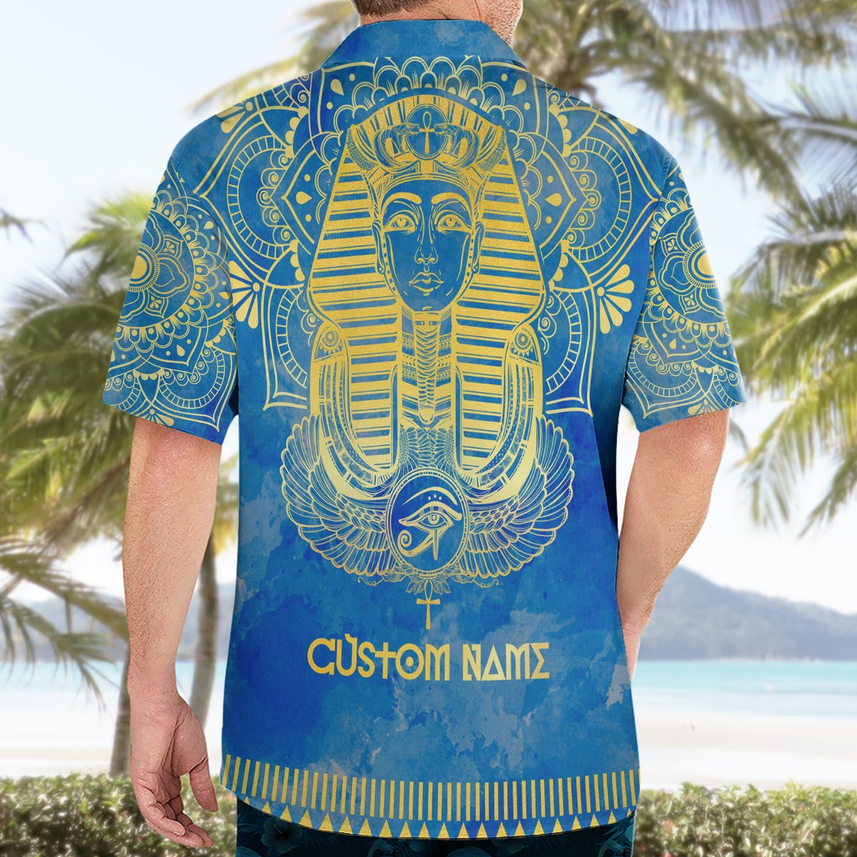 Personalized Mandala Egyptian Pharaoh Hawaiian Shirt Eye of Horus Blue - Wonder Print Shop