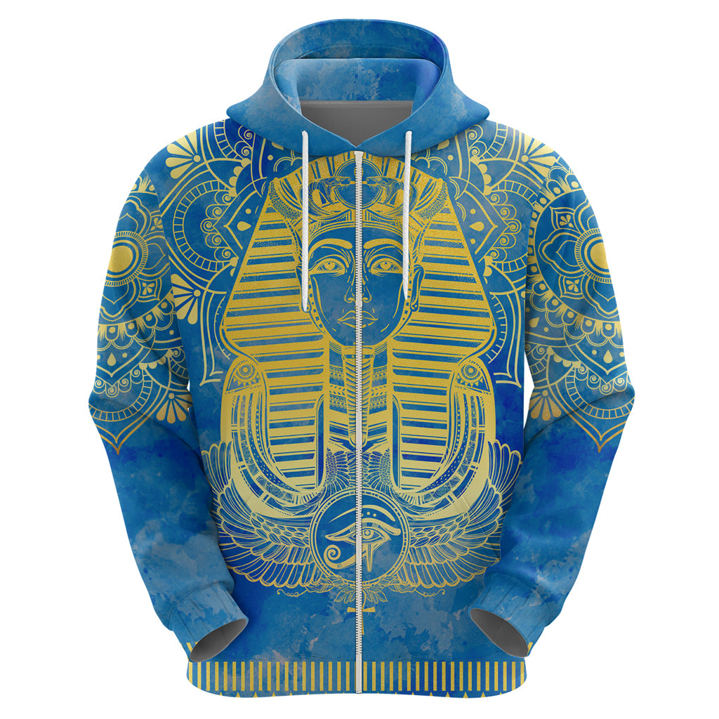 Personalized Mandala Egyptian Pharaoh Hoodie Eye of Horus Blue - Wonder Print Shop