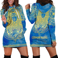 Personalized Mandala Egyptian Pharaoh Hoodie Dress Eye of Horus Blue - Wonder Print Shop