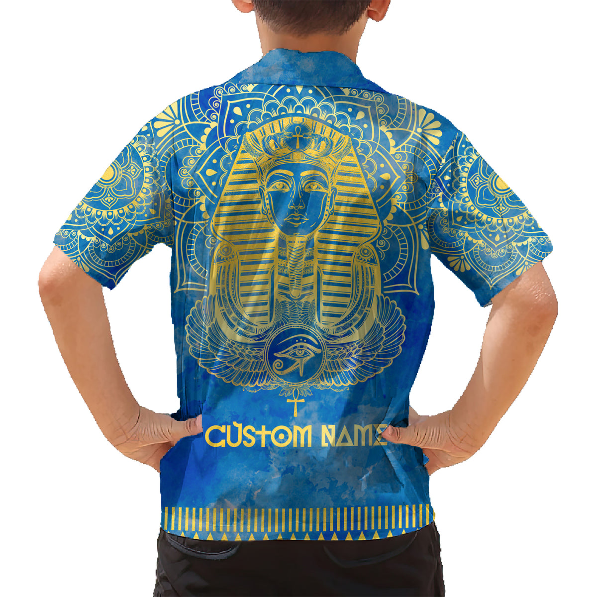 Personalized Mandala Egyptian Pharaoh Kid Hawaiian Shirt Eye of Horus Blue - Wonder Print Shop