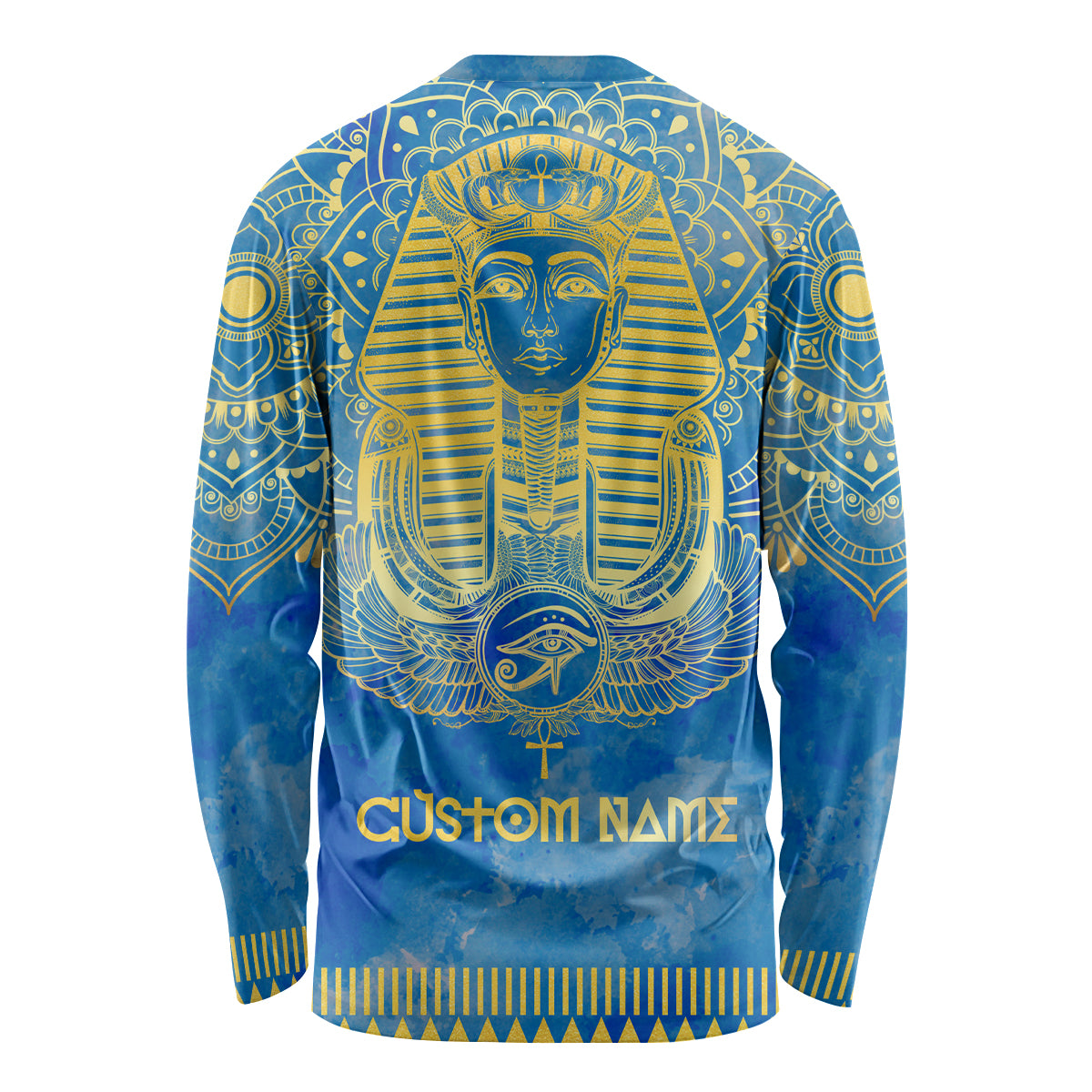 Personalized Mandala Egyptian Pharaoh Long Sleeve Shirt Eye of Horus Blue - Wonder Print Shop