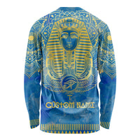 Personalized Mandala Egyptian Pharaoh Long Sleeve Shirt Eye of Horus Blue - Wonder Print Shop