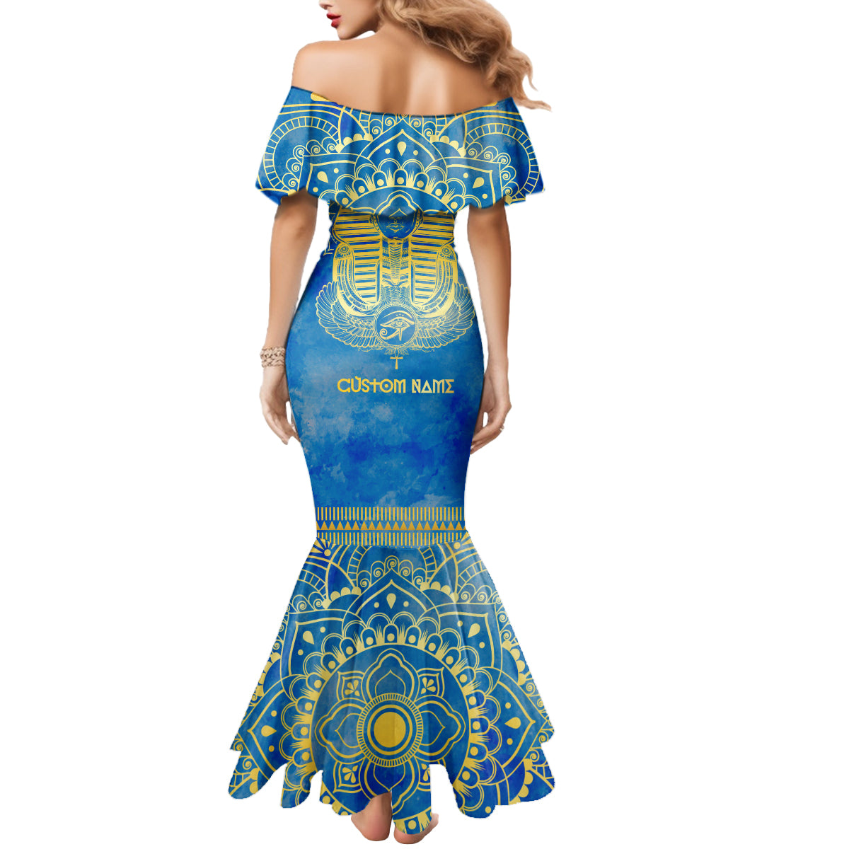 Personalized Mandala Egyptian Pharaoh Mermaid Dress Eye of Horus Blue - Wonder Print Shop