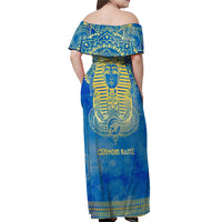Personalized Mandala Egyptian Pharaoh Off Shoulder Maxi Dress Eye of Horus Blue - Wonder Print Shop