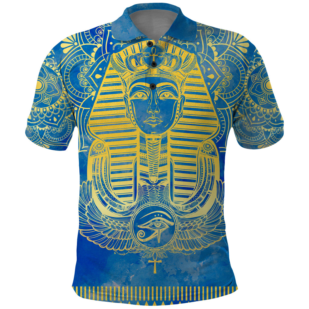 Personalized Mandala Egyptian Pharaoh Polo Shirt Eye of Horus Blue