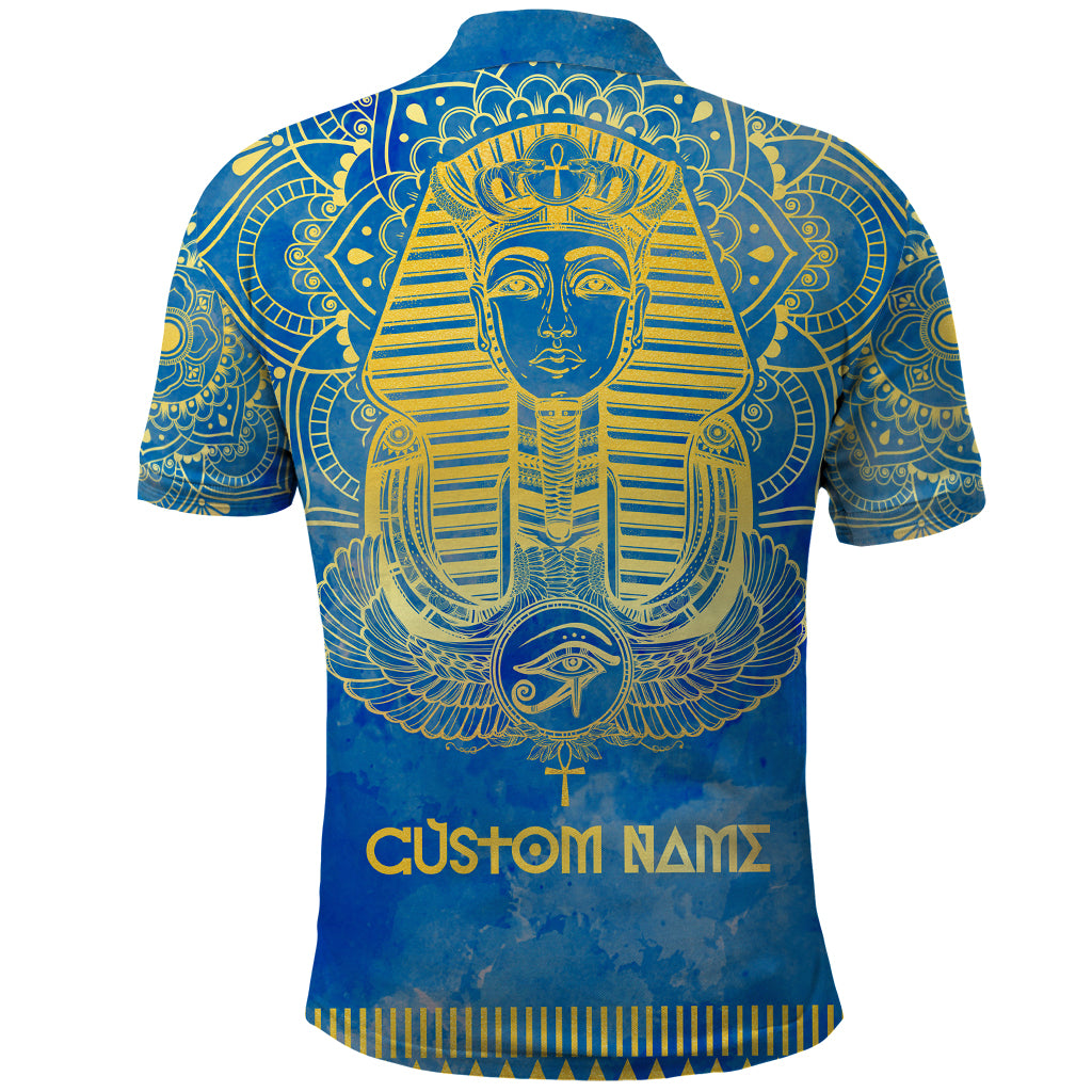 Personalized Mandala Egyptian Pharaoh Polo Shirt Eye of Horus Blue - Wonder Print Shop