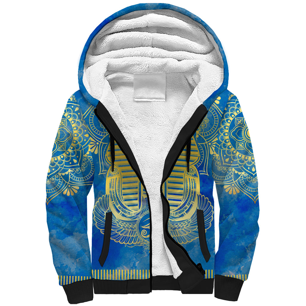 Personalized Mandala Egyptian Pharaoh Sherpa Hoodie Eye of Horus Blue - Wonder Print Shop