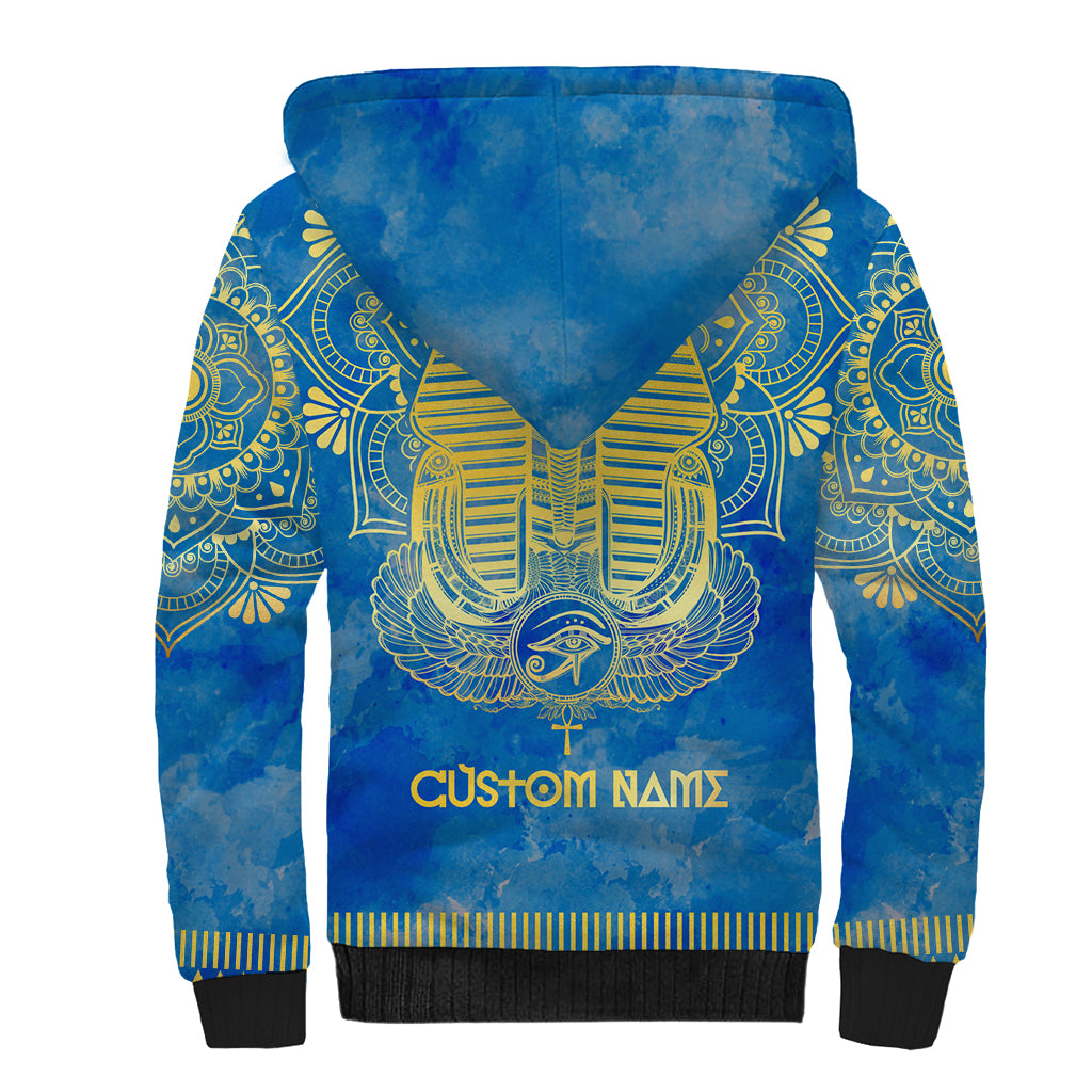Personalized Mandala Egyptian Pharaoh Sherpa Hoodie Eye of Horus Blue - Wonder Print Shop