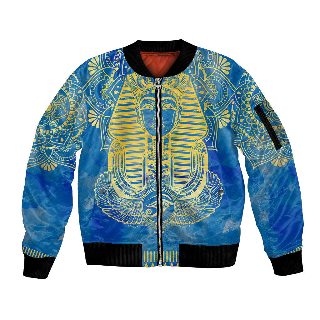 Personalized Mandala Egyptian Pharaoh Sleeve Zip Bomber Jacket Eye of Horus Blue - Wonder Print Shop