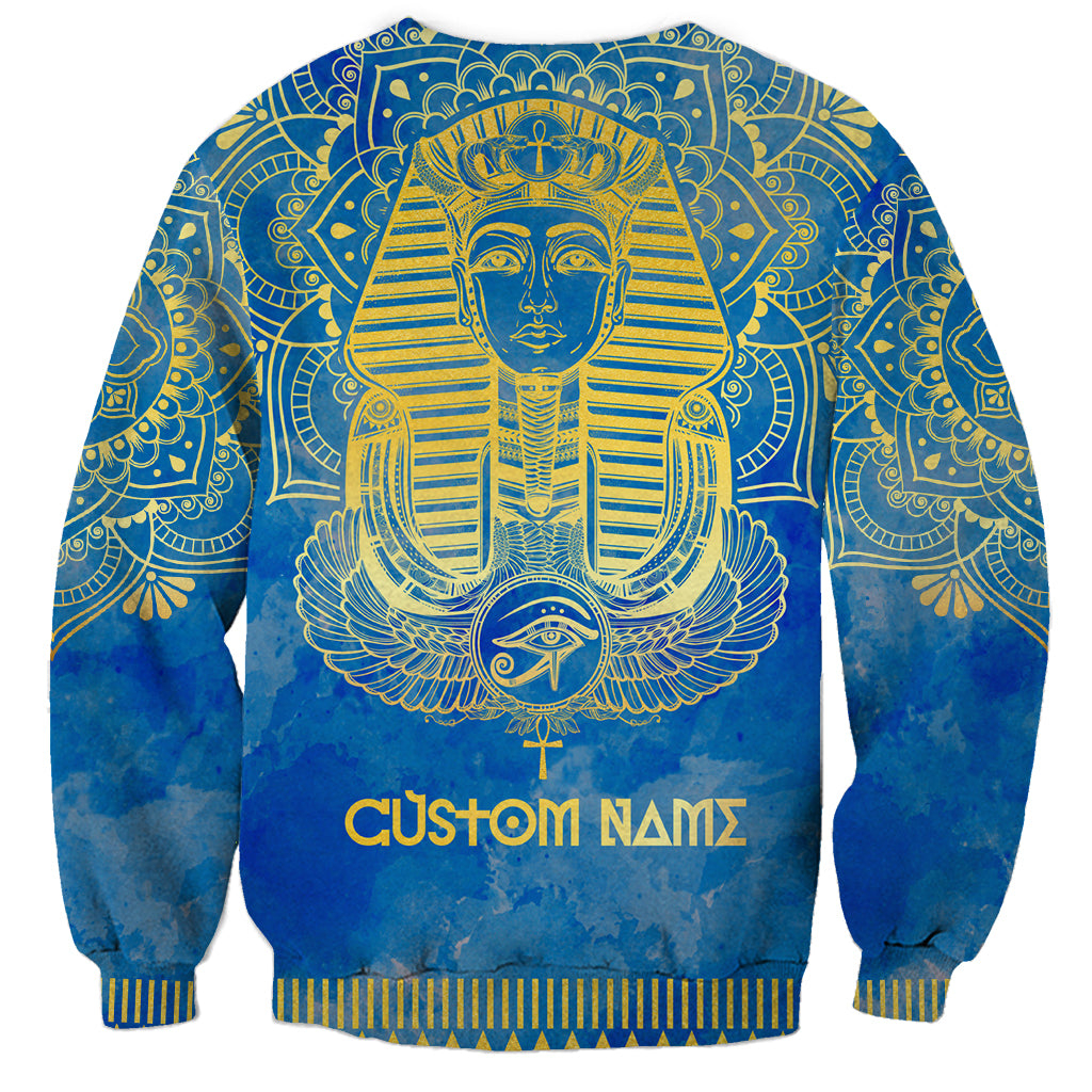 Personalized Mandala Egyptian Pharaoh Sweatshirt Eye of Horus Blue - Wonder Print Shop